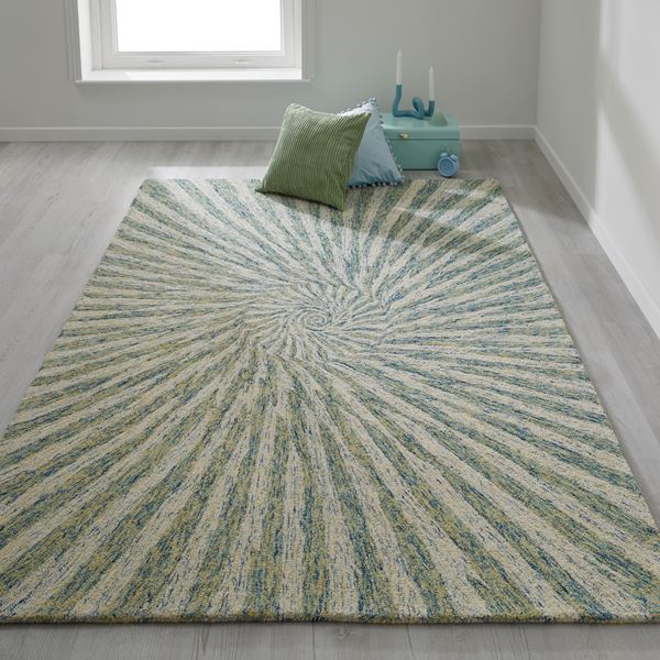 Elements Abstract Vortex Wool Rug in Green - Green